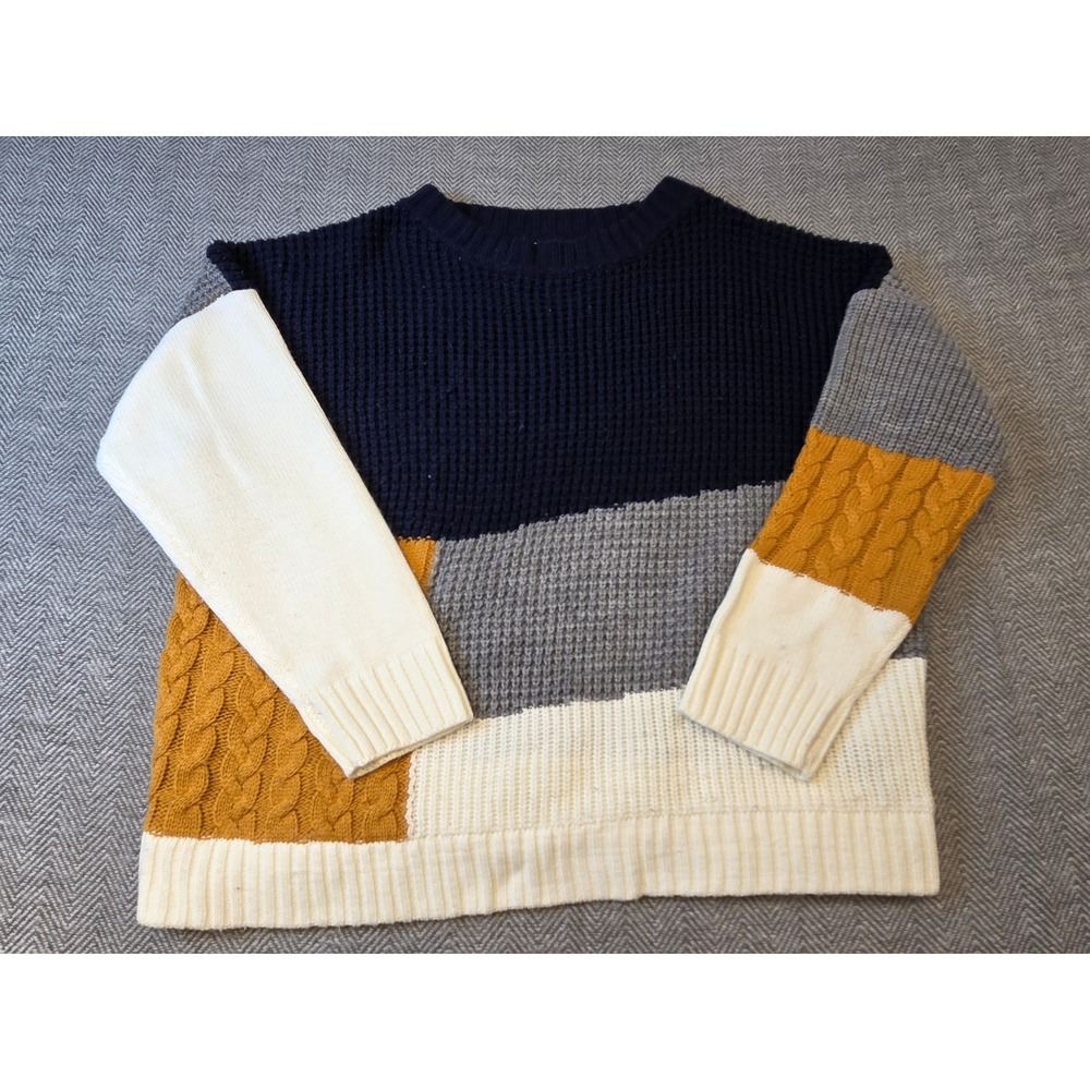 Sweet Generis Sweater Women's S/M Multicolor Colorblock Cable Knitted Crew Neck
